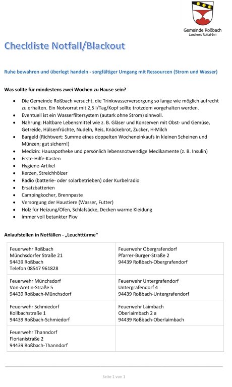 Notfall Checkliste